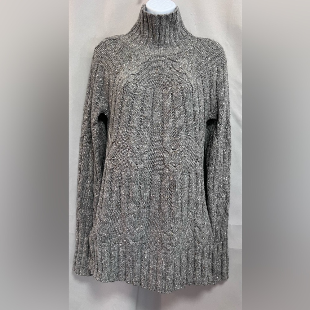 Athleta Women Cable Knit Tunic Wool Cashmere Blend Size Medium Gray Turtle Neck